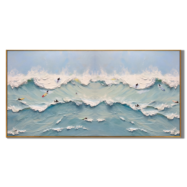 Ocean's Rhythm – Modern Impasto Sea Wave Painting | Creative Coastal Textured Living Room Art