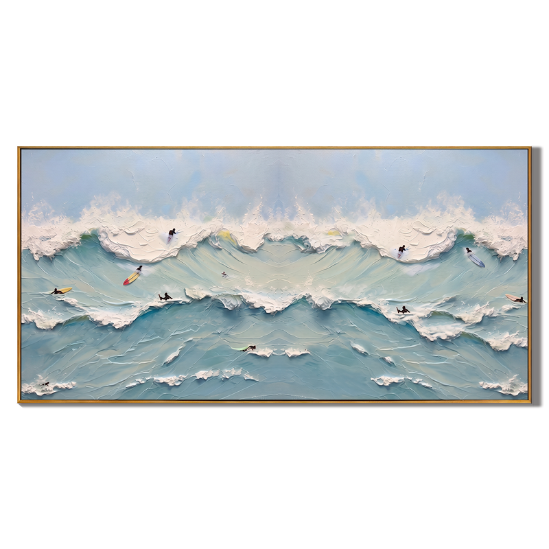 Ocean's Rhythm – Modern Impasto Sea Wave Painting | Creative Coastal Textured Living Room Art