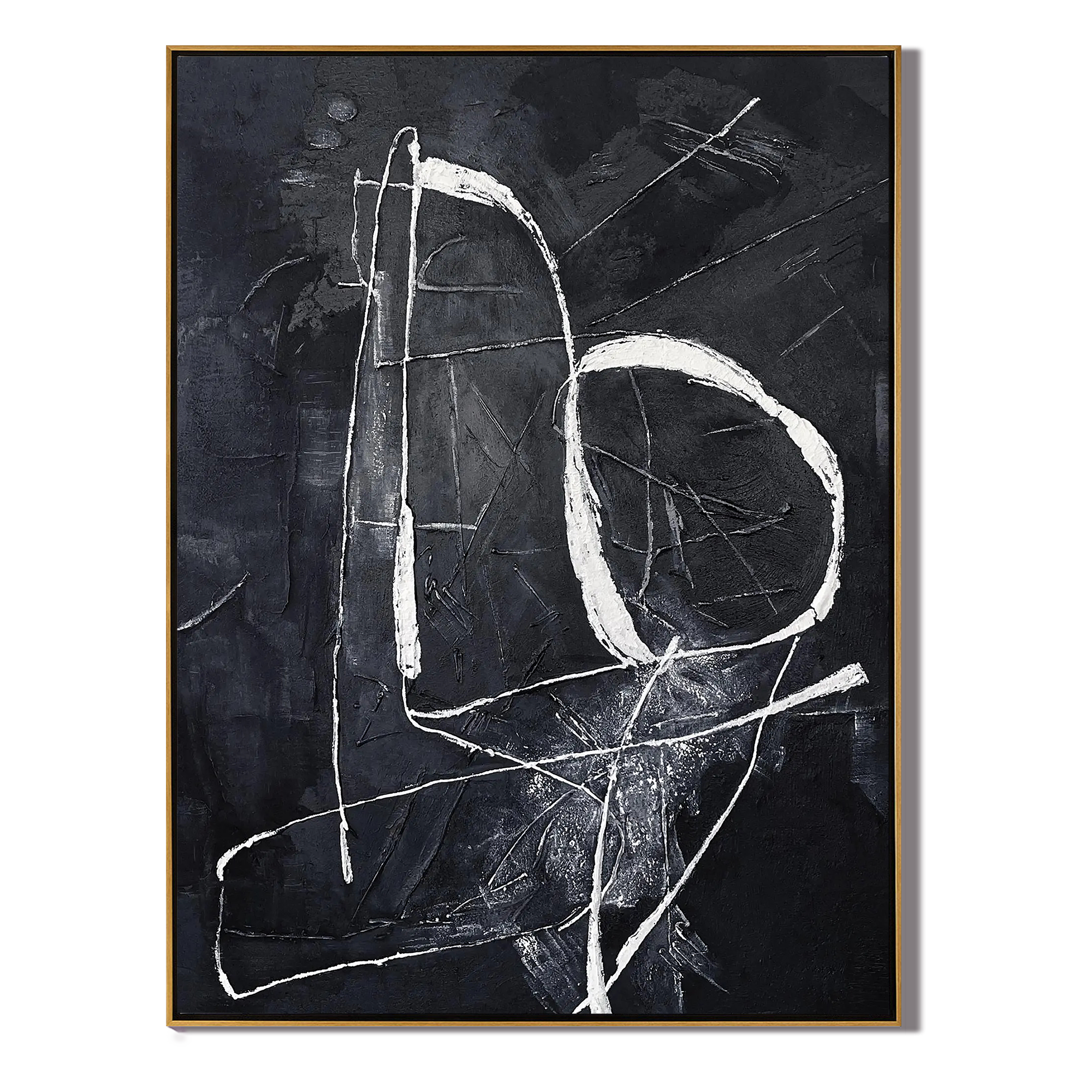 DARK LINEAGE: Minimalist Wall Art, Hand-Painted Black and White Abstract Line 3D Textured Studio Art