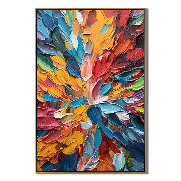 Chroma Burst – Hand-Painted Vibrant Rainbow Palette Knife 3D Floral Painting | Vibrant Botanical Living Room & Dining Room Art