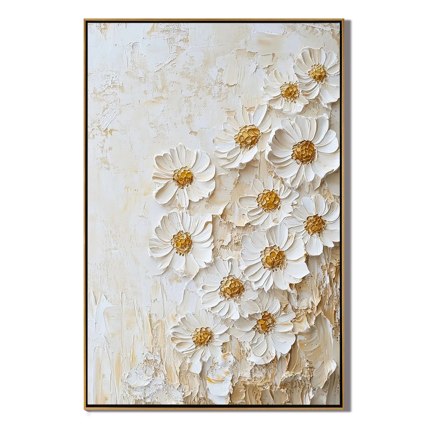 PURE ELEGANCE: 3D Floral Wall Art, Creamy White Plaster Effect Impasto Daisy Art Painting