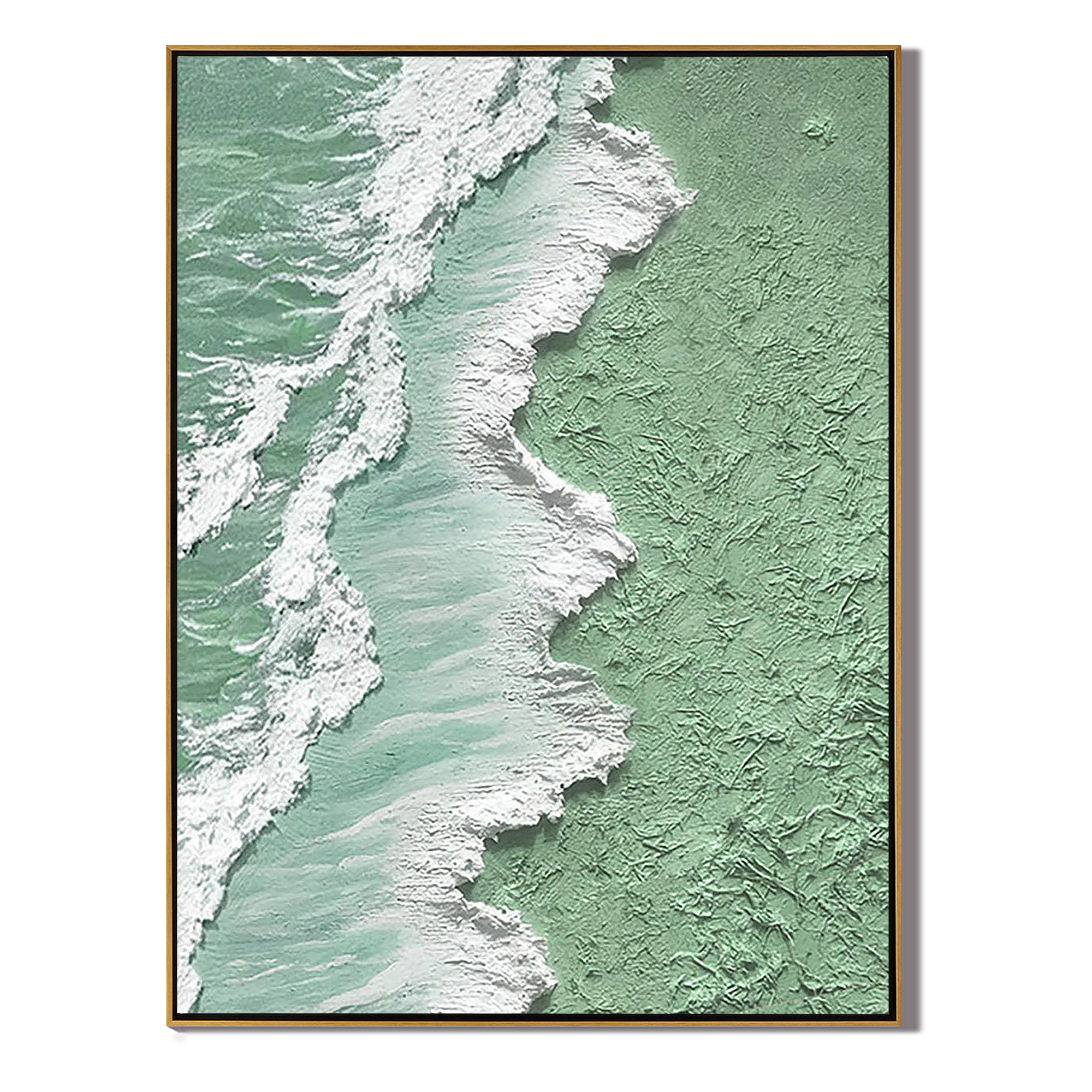 Oxygen Shore – Modern Textured Painting | Creative Wabi-Sabi Mint Green Sea Wave Entryway Art