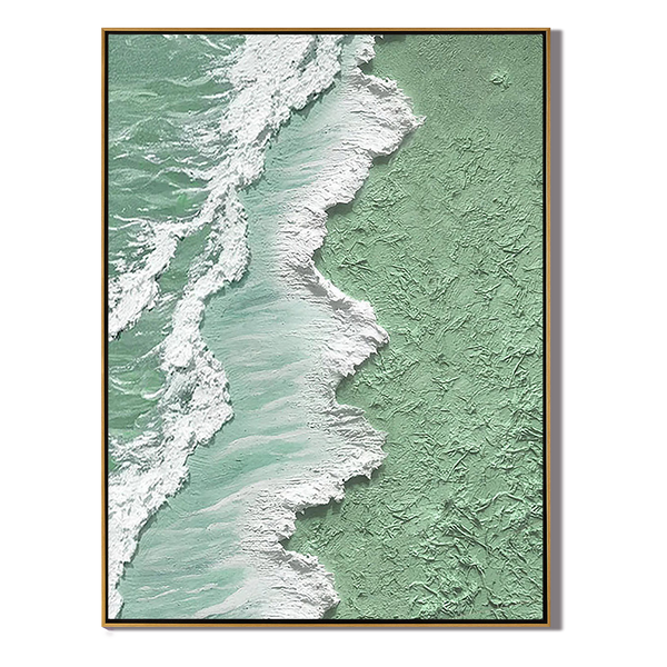 Oxygen Shore – Modern Textured Painting | Creative Wabi-Sabi Mint Green Sea Wave Entryway Art