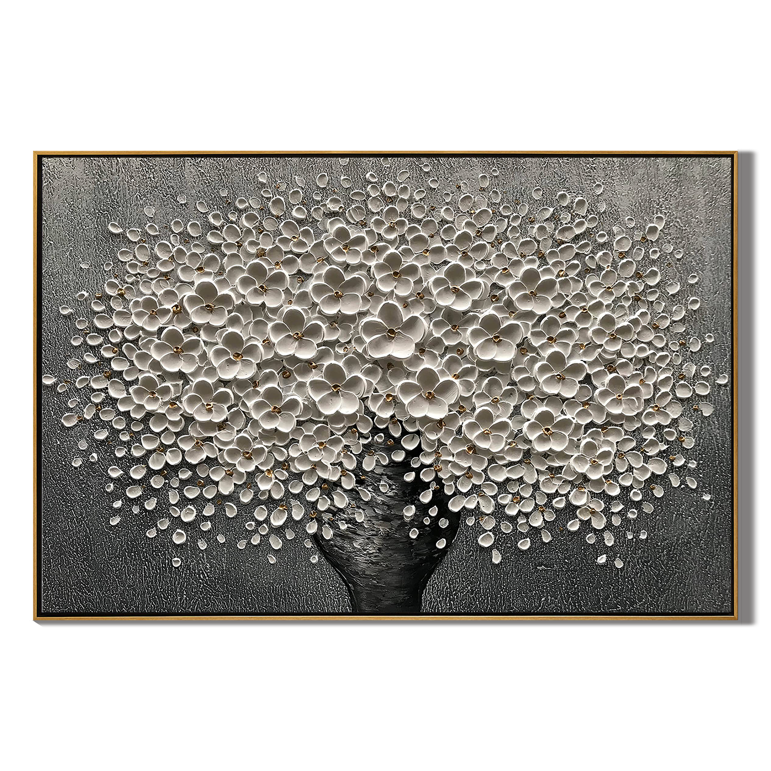 Stellar Abundance – Modern Heavy Impasto Floral Vase Painting | Luxury Horizontal Living Room Art