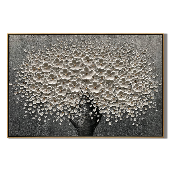 Stellar Abundance – Modern Heavy Impasto Floral Vase Painting | Luxury Horizontal Living Room Art