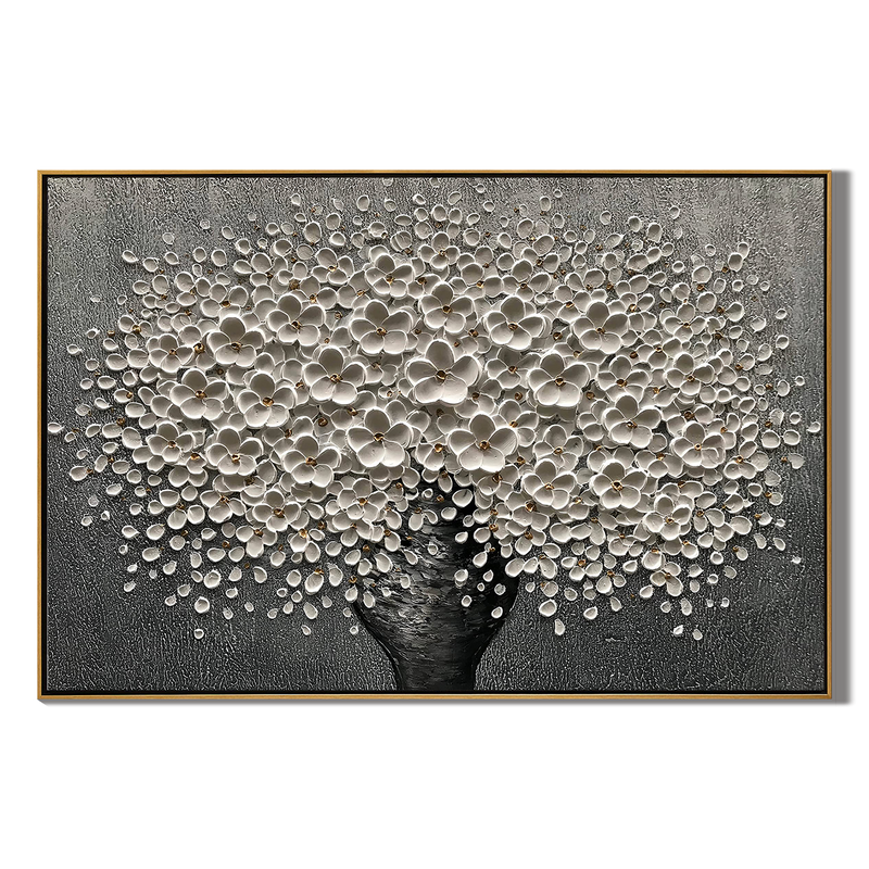Stellar Abundance – Modern Heavy Impasto Floral Vase Painting | Luxury Horizontal Living Room Art