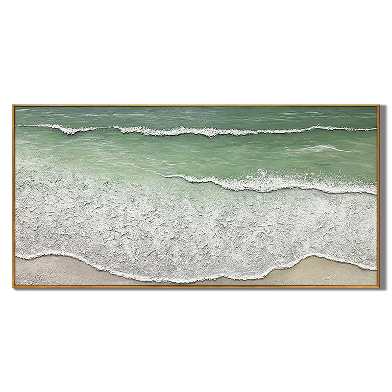 Rhythm of Tides – Modern Minimalist Ocean Wave Textured Art | Panoramic Coastal Living Room Art
