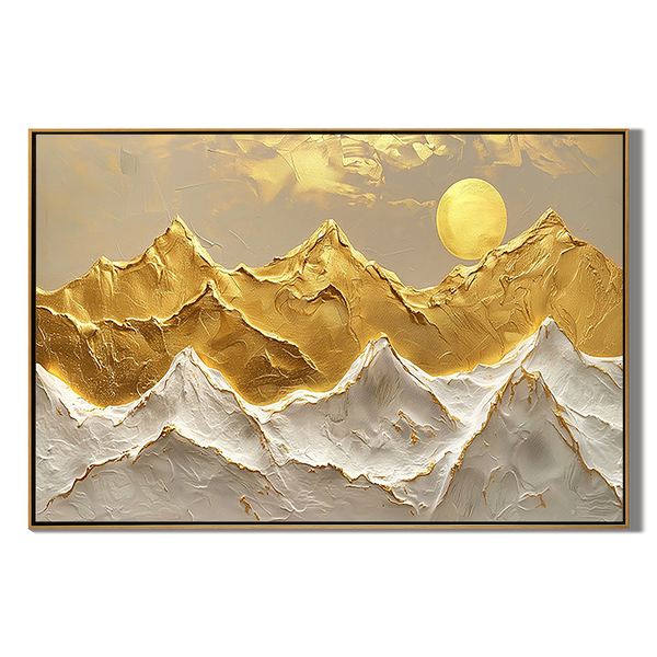 Golden Peaks – Gold Leaf Abstract Landscape Texture Painting | Contemporary Mountain Living Room & Home Office Art