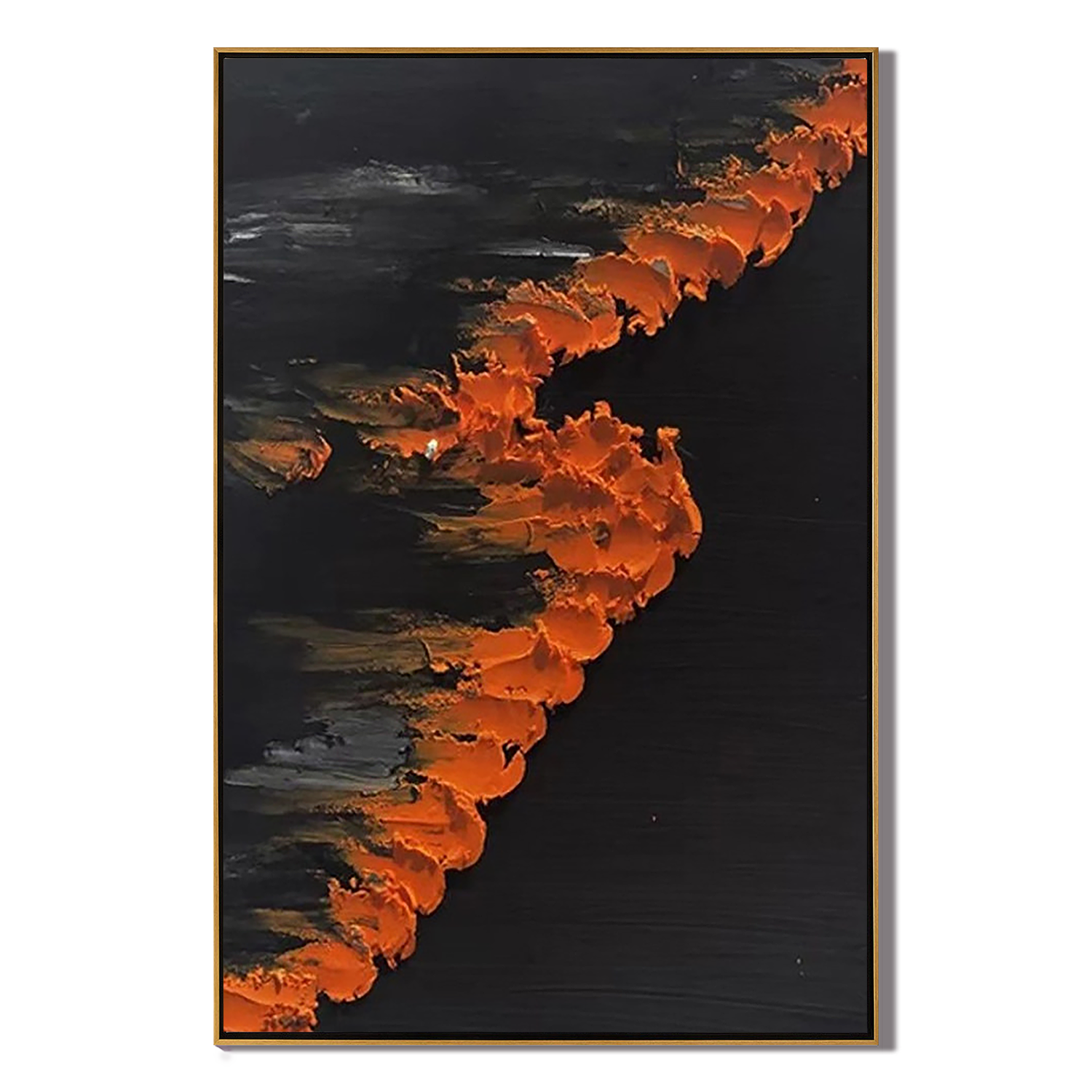 Midnight Flare - Modern Minimalist Black & Orange Impasto Abstract Art | Luxury Dramatic Hallway Art