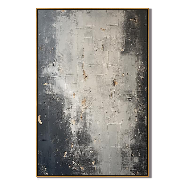 Concrete Echo – Minimalist Industrial Grey Plaster Effect Hand-Painted Wabi-Sabi Painting | Japandi Wabi-Sabi Living Room & Bedroom Art