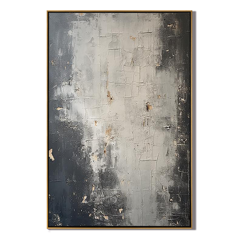 Concrete Echo – Minimalist Industrial Grey Plaster Effect Hand-Painted Wabi-Sabi Painting | Japandi Wabi-Sabi Living Room & Bedroom Art
