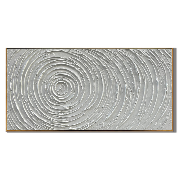Lunar Ripples – Minimalist White Spiral Relief Texture Painting | Modern Minimalist Bedroom & Home Office Art