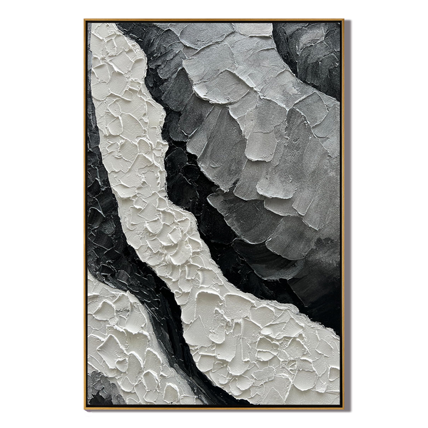 Noir Ridge – Modern Plaster Relief Abstract Texture Painting | Industrial Abstract Home Office & Living Room Art