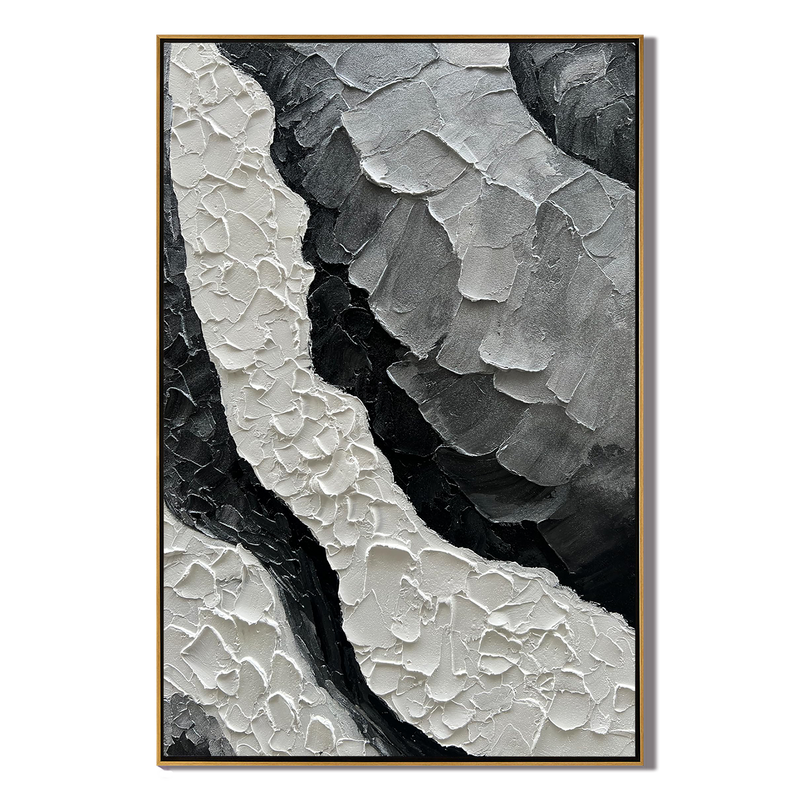 Noir Ridge – Modern Plaster Relief Abstract Texture Painting | Industrial Abstract Home Office & Living Room Art