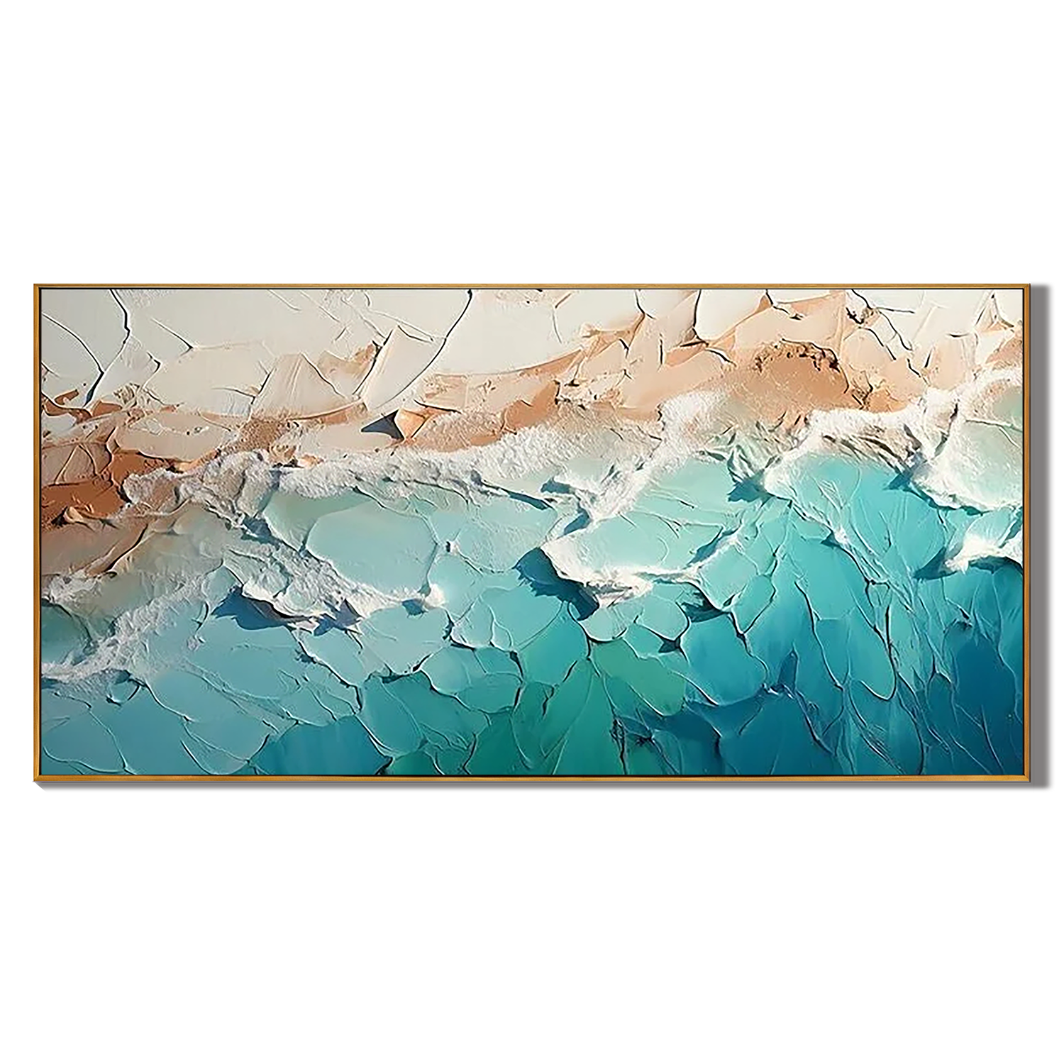 EMERALD COAST: Texture Wall Art, Hand-Painted Horizontal Emerald Green and Sand Plaster Relief 3D Heavy Texture Studio Art