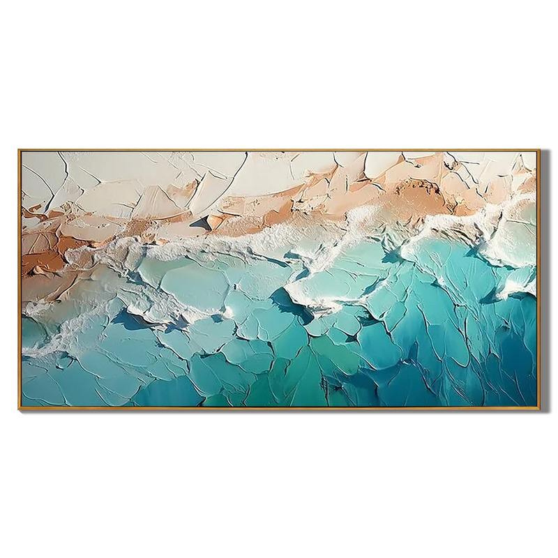 Emerald Coast – Hand-Painted Emerald Green and Sand Plaster Relief Texture Painting | Japandi Organic Texture Living Room & Bedroom Art