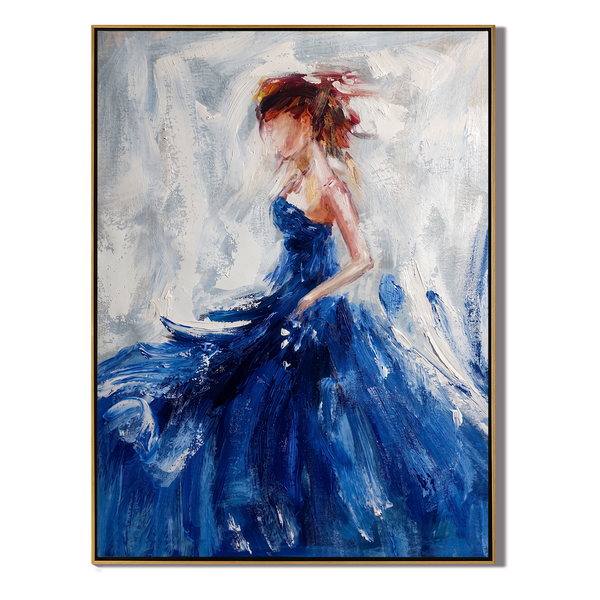 Azure Silhouette – Modern Impressionist Figure Oil Painting | Elegant Woman in Blue Gown Bedroom Art