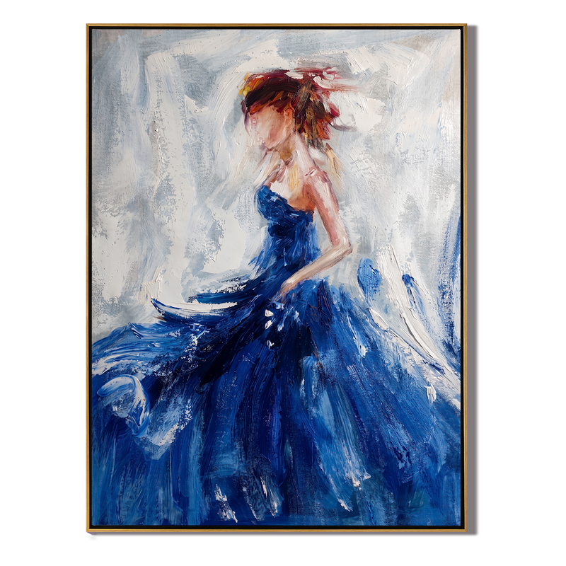 Azure Silhouette – Modern Impressionist Figure Oil Painting | Elegant Woman in Blue Gown Bedroom Art