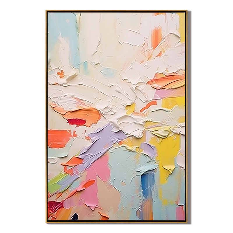 Pastel Energy – Hand-Painted Multicolored Macaron Palette Knife Abstract Painting | Bold Abstract Palette Knife Living Room Art