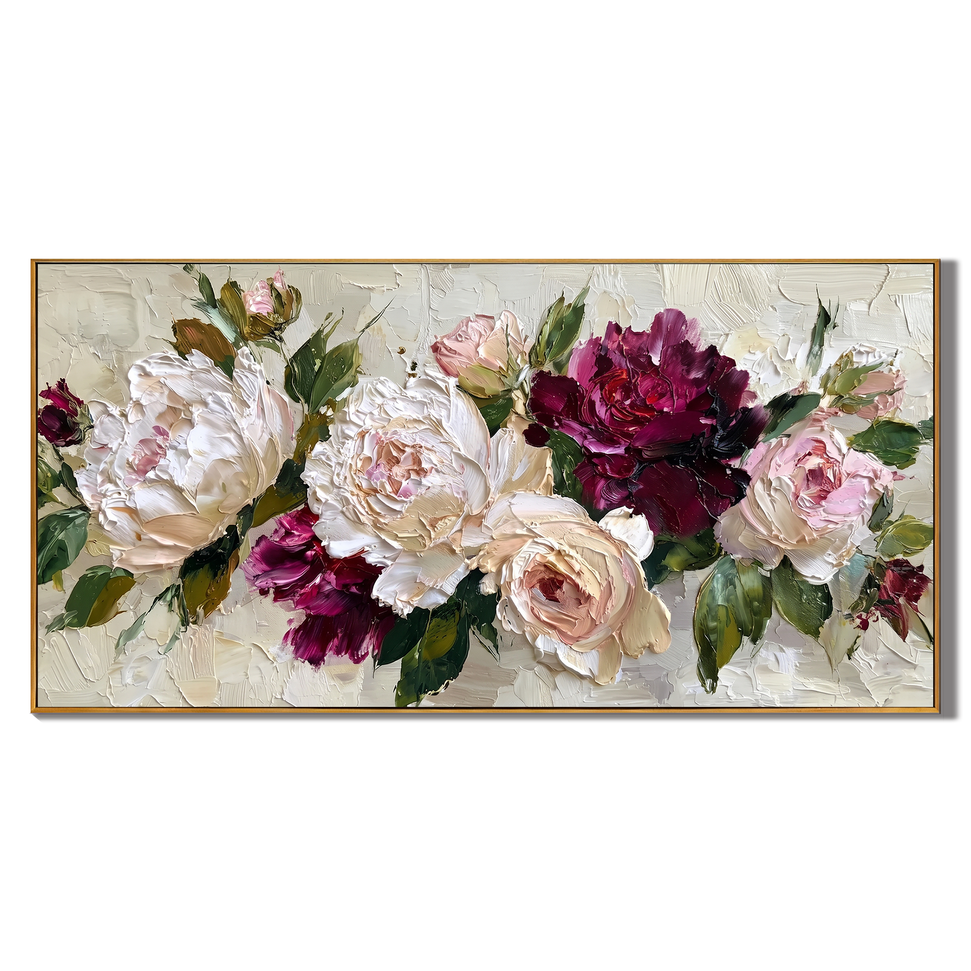 Velvet Kiss - Modern Impasto Burgundy and Cream Peony Canvas | Luxury Romantic Living Room Art