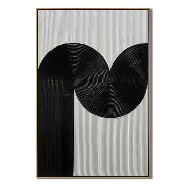 Bold Rhythm – Wabi-sabi Linear Texture Painting | Minimalist Black & White Sculptural Hallway Art
