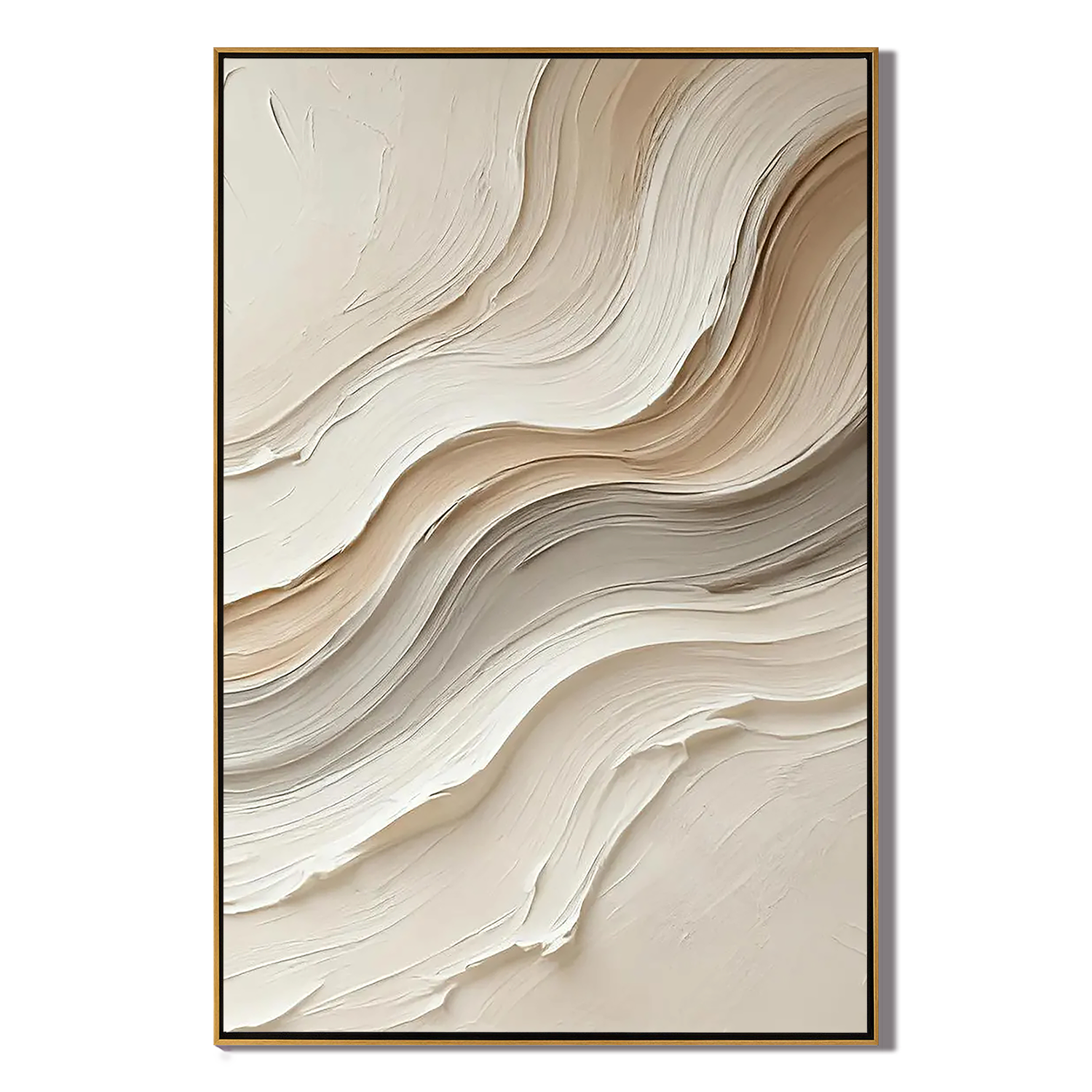 CREAMY RIPPLE: Wabi-Sabi Wall Art, Hand-Painted Minimalist Sand Wave Plaster Effect Relief Canvas Painting