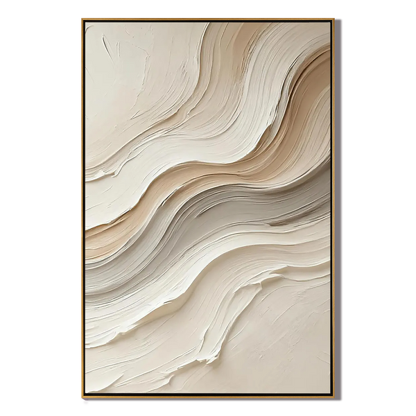 Creamy Ripple – Hand-Painted Minimalist Sand Wave Plaster Effect Relief Wabi-Sabi Painting | Japandi Organic Wabi-Sabi Living Room & Hallway Art