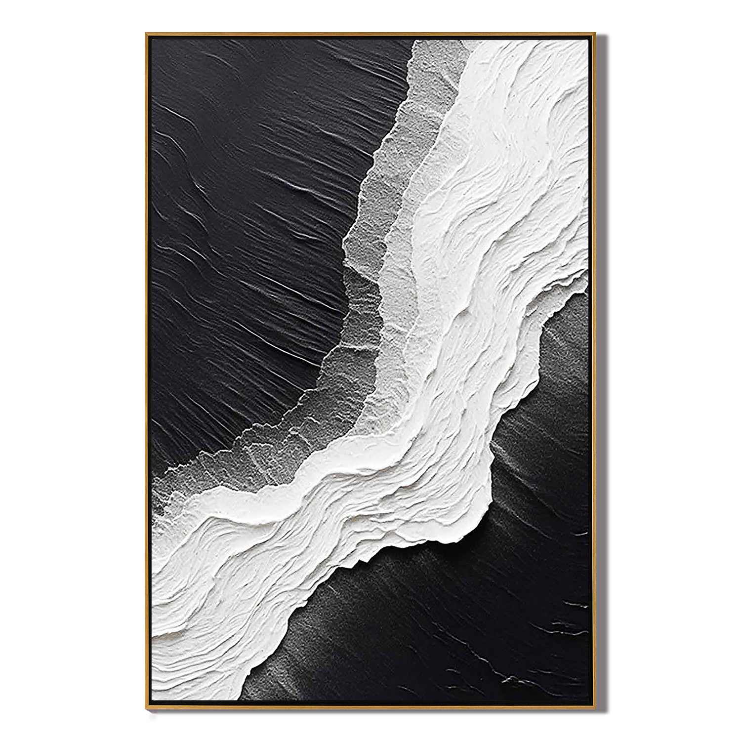 MONOCHROME RIDGE: Texture Wall Art, Hand-Painted Black and White 3D Plaster Relief Heavy Texture Studio Art