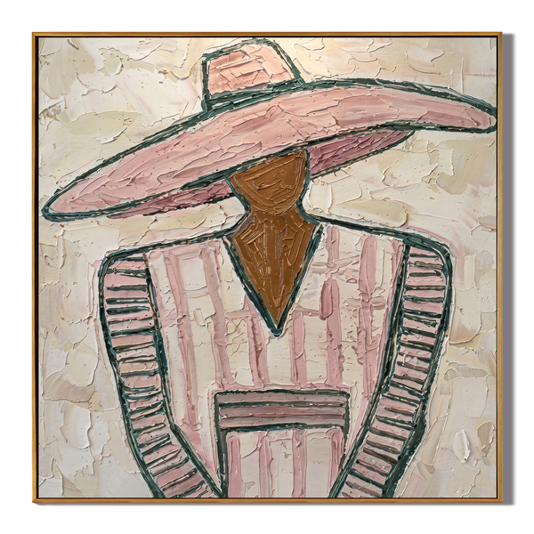 The Rose Brim – Vintage Americana Woman in Pink Sombrero Painting | Feminine Boho Living Room Art