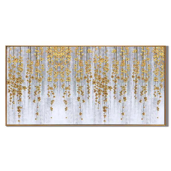 Golden Cascade – Luxury Gold Foil Hanging Vine Style Hand-Painted Floral Painting | Modern Luxury Botanical Bedroom & Living Room Art
