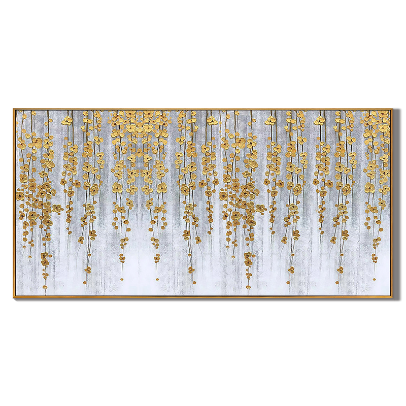 Golden Cascade – Luxury Gold Foil Hanging Vine Style Hand-Painted Floral Painting | Modern Luxury Botanical Bedroom & Living Room Art