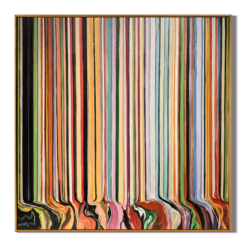 Melting Rainbow – Modern Avant-Garde Linear Painting | Vibrant Colorful Dining Room Art