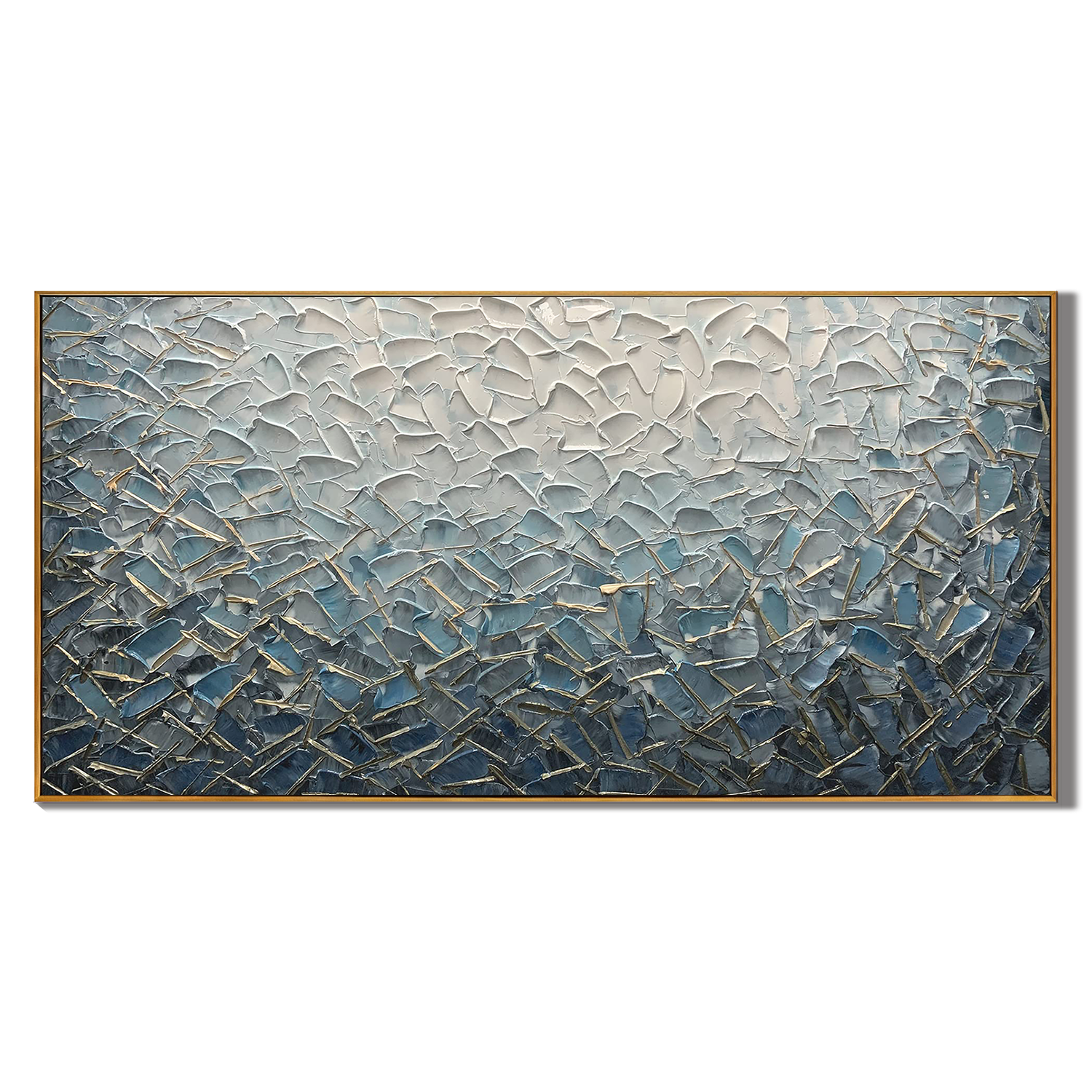 AZURE WEAVE: 3D Heavy Texture Abstract Wall Art, Modern Blue and Silver Plaster Painting
