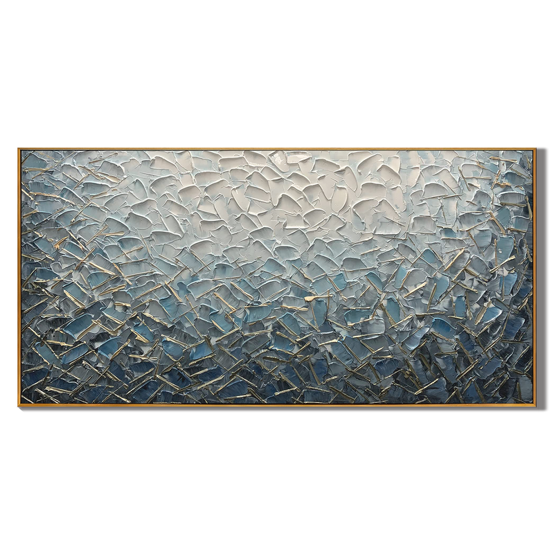 Azure Weave – Modern Blue and Silver Plaster Abstract Painting | Modern Abstract Living Room & Office Art