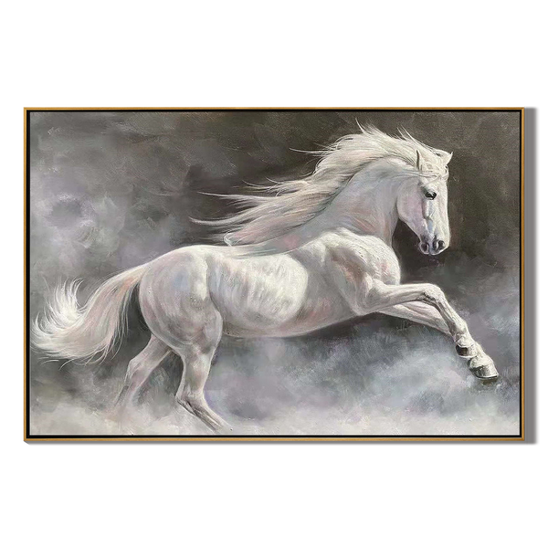 Misty Gallop – 3D Heavy Texture Running Horse Panoramic Painting | Contemporary Plaster Texture Living Room & Office Art