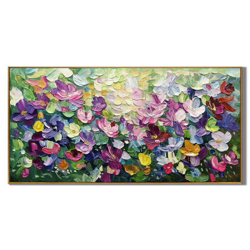 Violet Garden – Hand-Painted Purple Wildflower Textured Impressionist Floral Painting | Contemporary Botanical Bedroom & Living Room Art