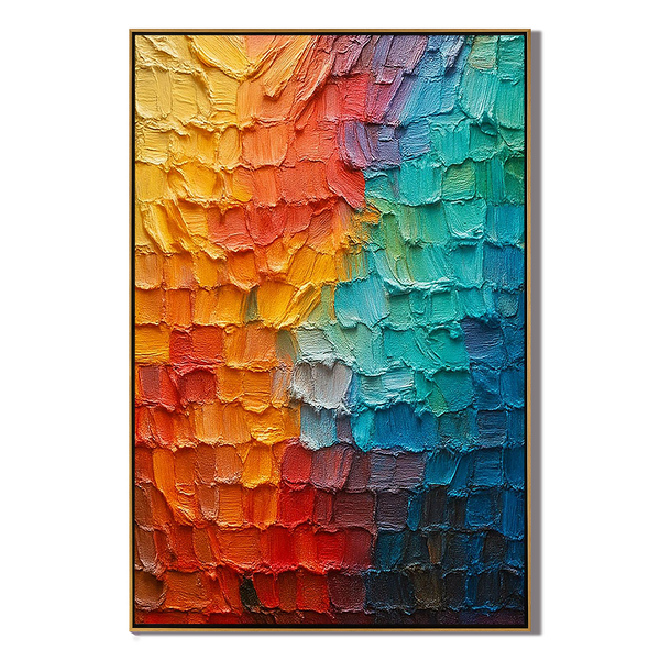 Spectrum Cube – Hand-Painted Multicolored Rainbow Palette Knife 3D Abstract Painting | Bold Abstract Palette Knife Living Room Art