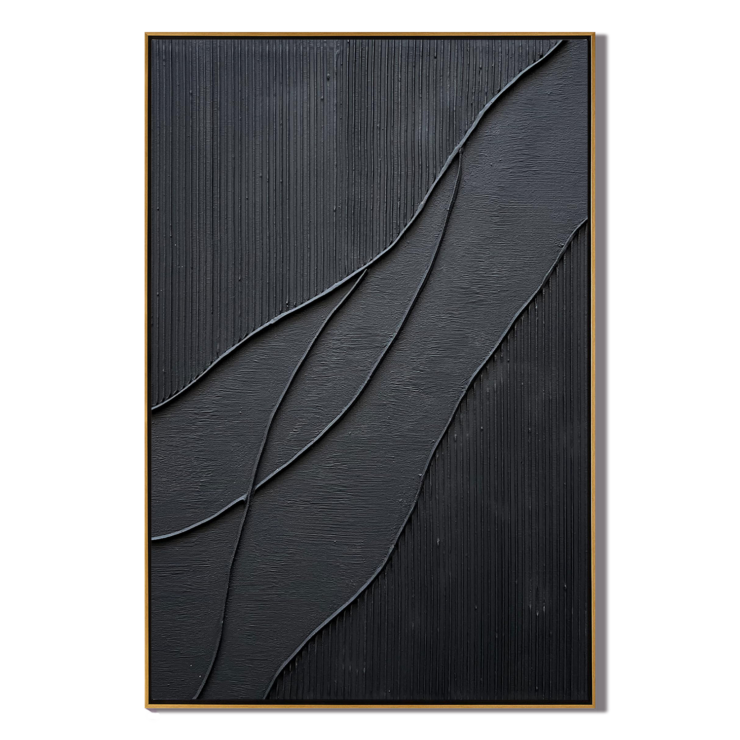 MIDNIGHT FLOW: Modern 3D Plaster Texture Wall Art, Minimalist Black Wave Relief
