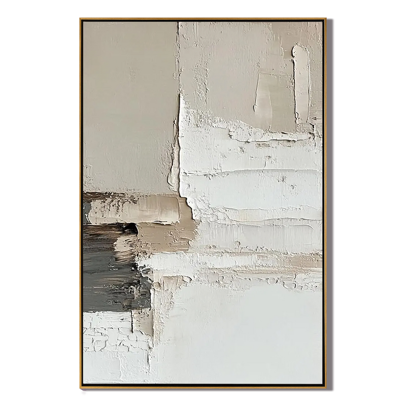Modern Layers – Hand-Painted Minimalist Neutral Beige and Grey Palette Knife Abstract Painting | Modern Minimalist Bedroom & Home Office Art