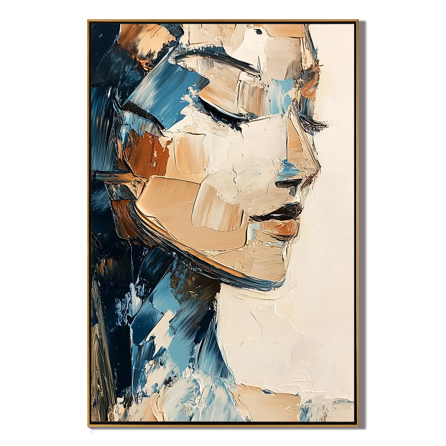 SERENE CONTEMPLATION: Portrait Wall Art, Abstract Woman Face Impasto Palette Knife Hand-Painted Oil Painting