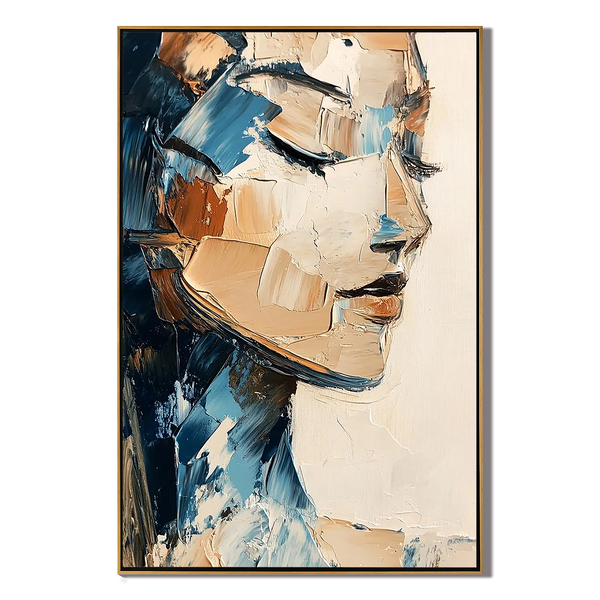 Serene Contemplation – Abstract Woman Face Impasto Palette Knife Hand-Painted Oil Portrait Painting | Contemporary Expressionist Living Room & Office Art