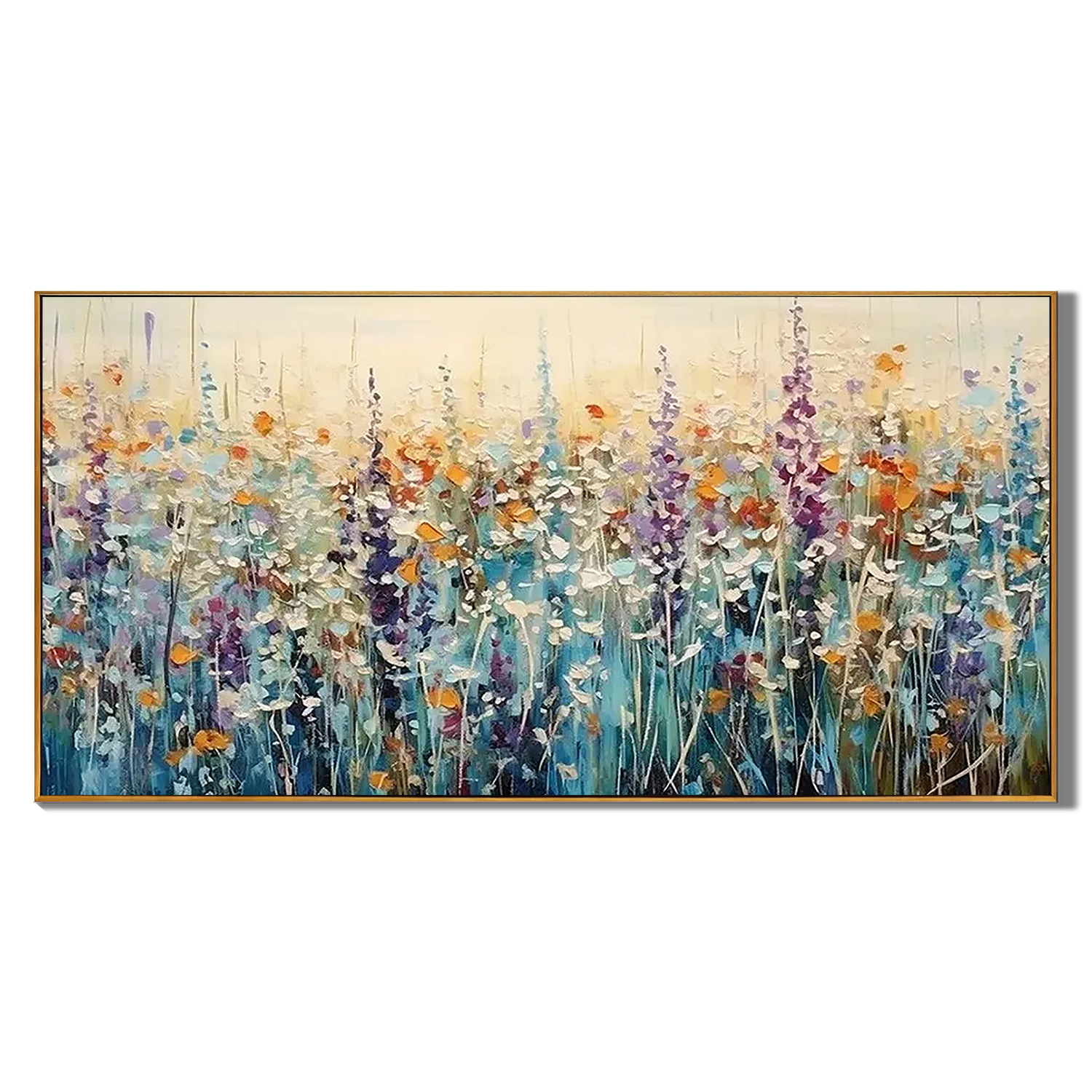 WILD MEADOW: Panoramic 3D Heavy Texture Floral Wall Art, Vibrant Wildflower Relief Painting