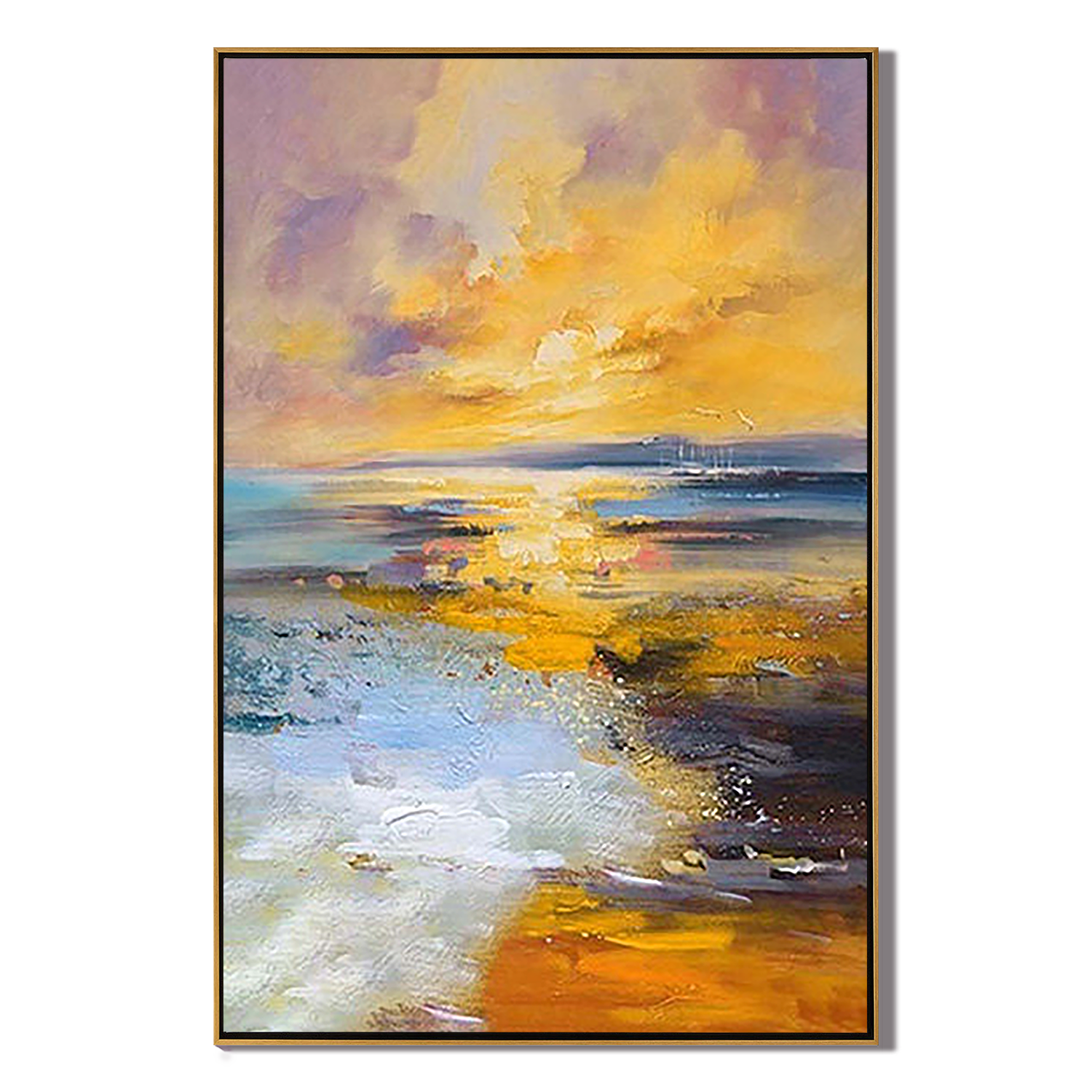 SUNSET TIDE: Modern Impressionist Ocean Wall Art, Vibrant Coastal Sunset Impasto