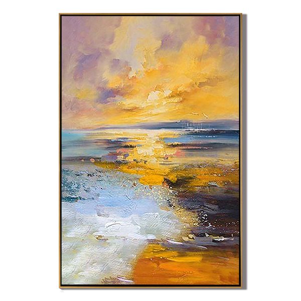 Sunset Tide – Vibrant Coastal Sunset Impasto Modern Painting | Coastal Modern Living Room & Bedroom Art
