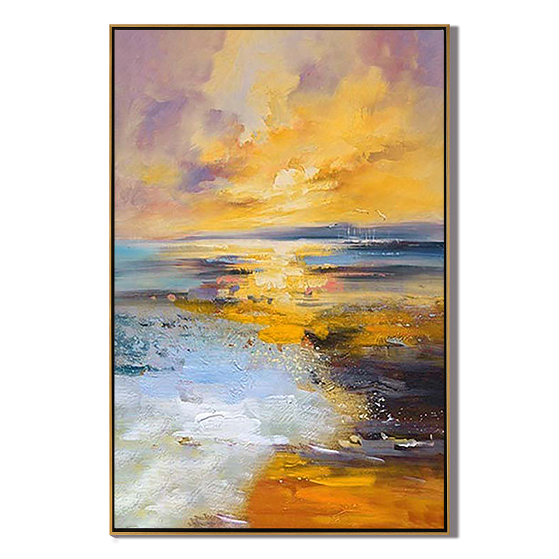 Sunset Tide – Vibrant Coastal Sunset Impasto Modern Painting | Coastal Modern Living Room & Bedroom Art