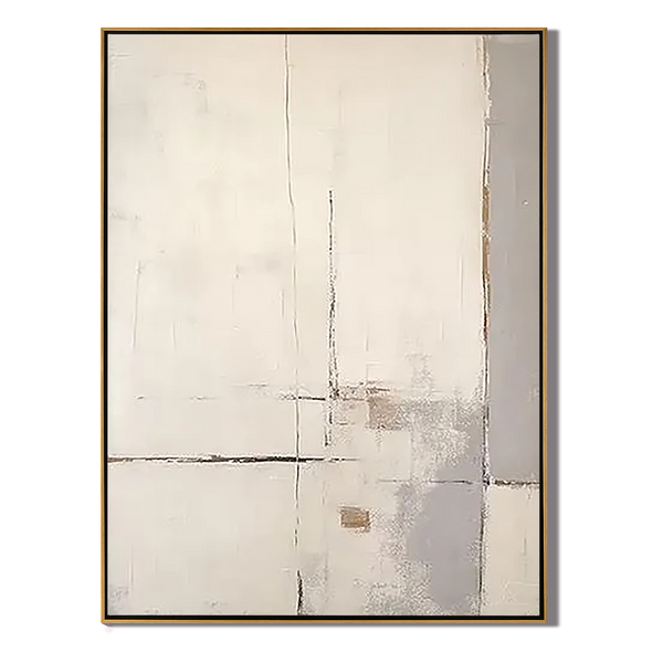 Minimalist Trace – Hand-Painted Minimalist Beige and Grey Plaster Relief Wabi-Sabi Painting | Japandi Organic Wabi-Sabi Living Room & Hallway Art