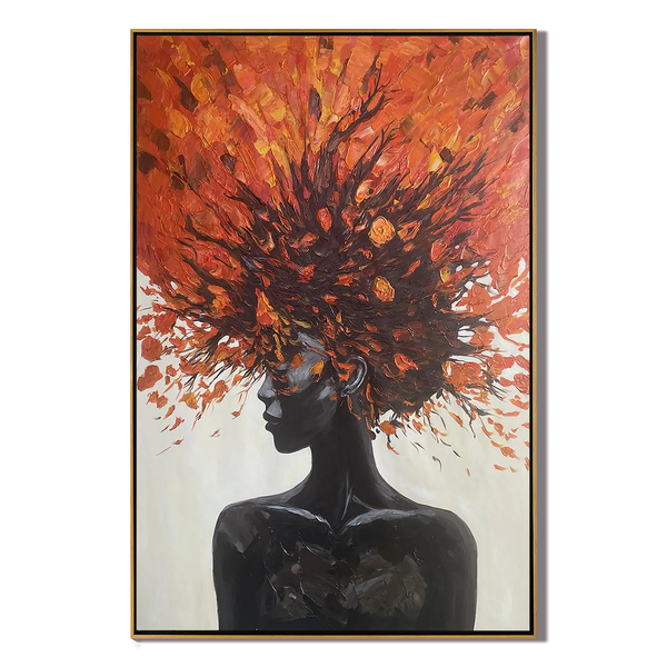 Ember Spirit – Heavy Texture Orange & Gold Palette Knife Portrait Painting | Portrait Art