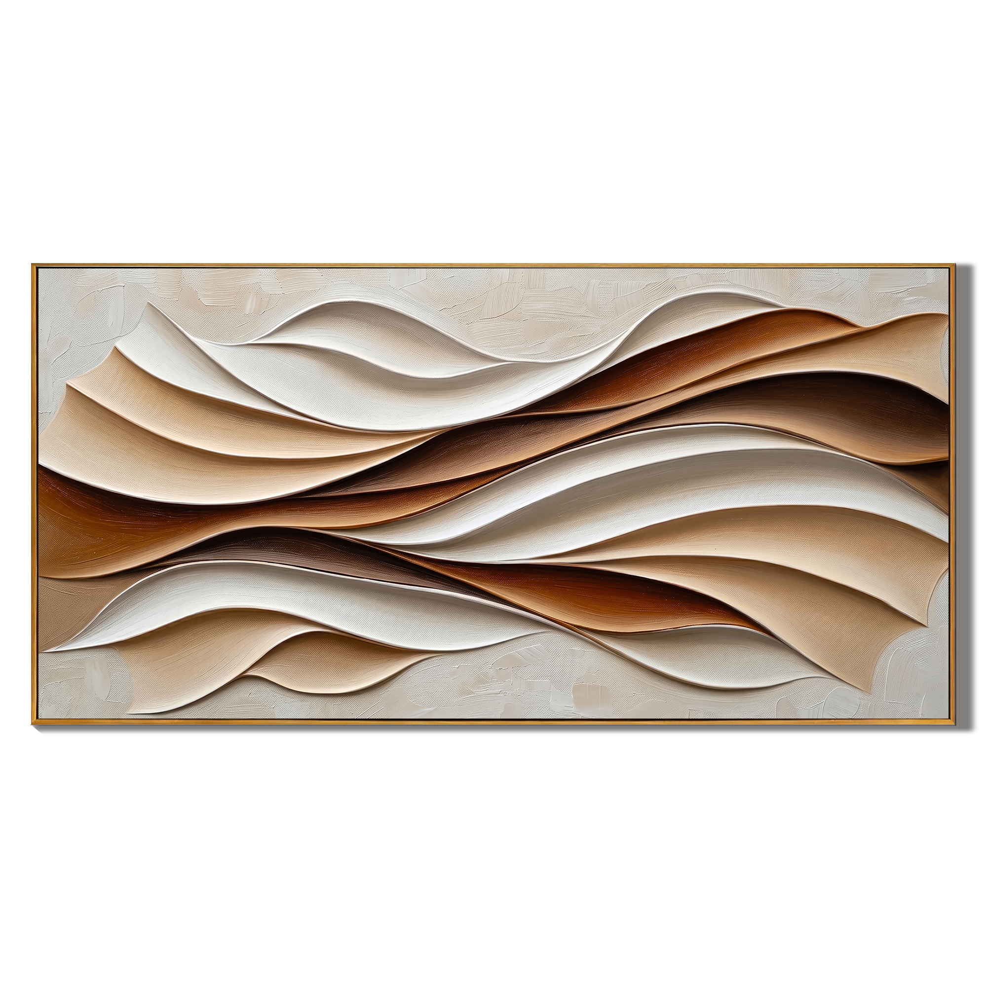 Caramel Contours – Modern Cream & Brown 3D Curved Relief Art | Minimalist Geometric Living Room Art