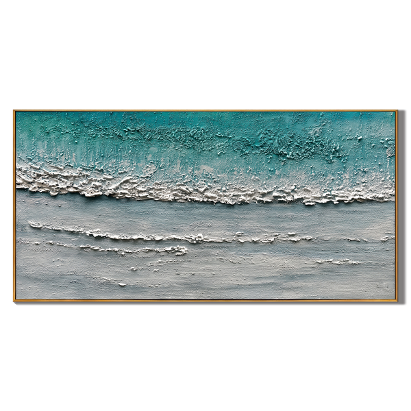 Azure Realm – Wabi sabi style turquoise thickly applied  texture painting | Modern minimalist living room art