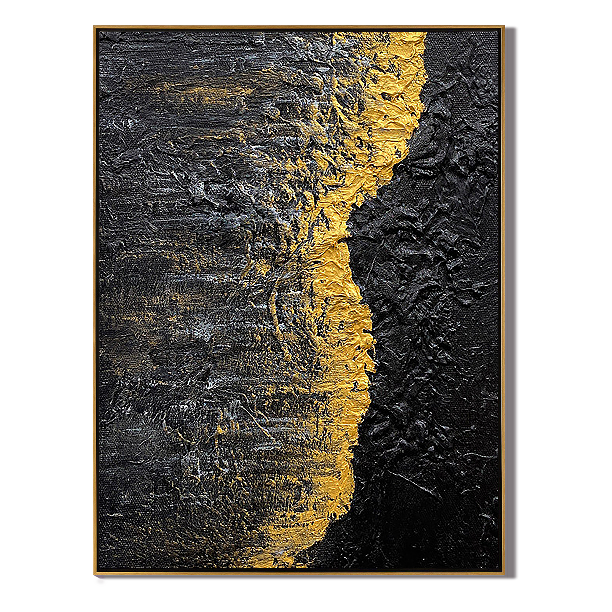 Golden Rift – Heavy Impasto Black and Gold Abstract Art | Luxury Minimalist Living Room Art